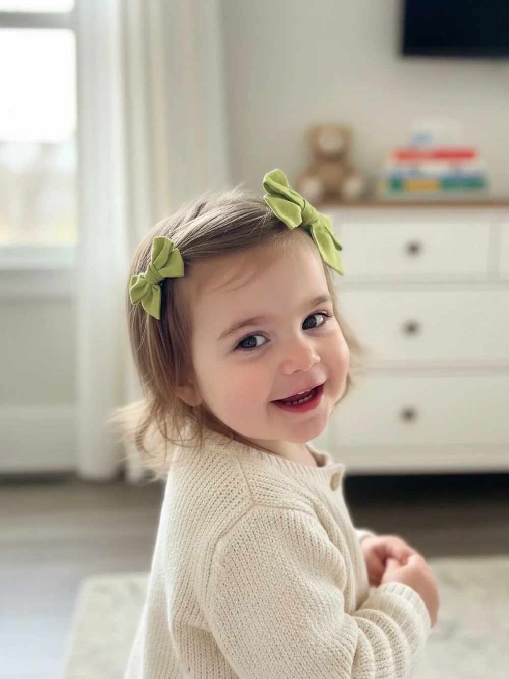 Set of 2 Linen Hair Bow Clips - Vibrant Chartreuse / Lime Green